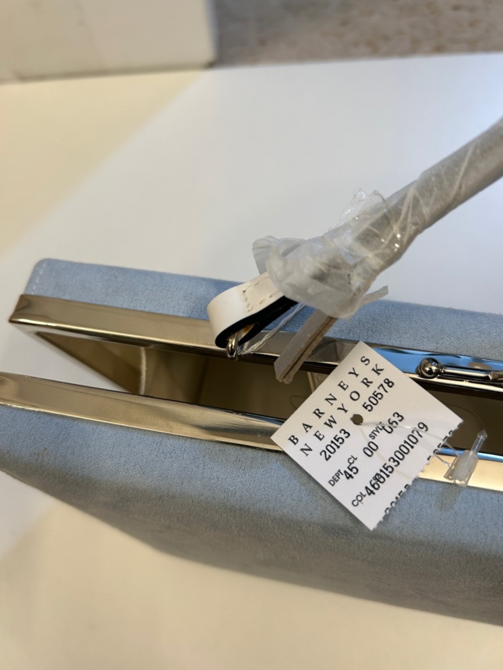 Barneys New York Elegant Light Blue Suede Top-Handle Clutch - Picture 5 of 5